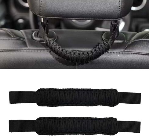 2PCS Car Headrest Grab Handles, Headrest Paracord Safety Grab Handle, Rear Seat Passenger Roll Bar Car Assist Handle, Universal Handle Kit for Car, SUV, Truck, Pickup (Black) in Kuwait