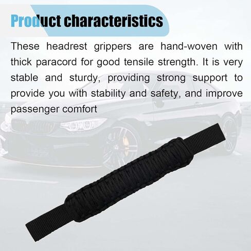 2PCS Car Headrest Grab Handles, Headrest Paracord Safety Grab Handle, Rear Seat Passenger Roll Bar Car Assist Handle, Universal Handle Kit for Car, SUV, Truck, Pickup (Black) in Kuwait