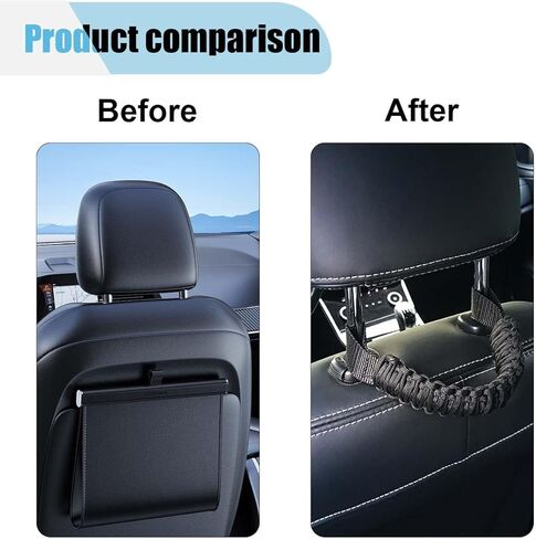 2PCS Car Headrest Grab Handles, Headrest Paracord Safety Grab Handle, Rear Seat Passenger Roll Bar Car Assist Handle, Universal Handle Kit for Car, SUV, Truck, Pickup (Black) in Kuwait