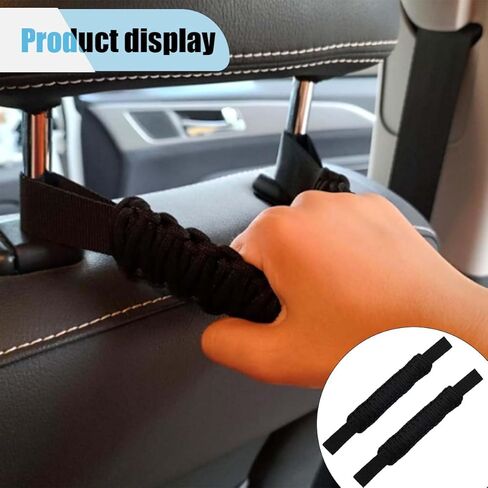 2PCS Car Headrest Grab Handles, Headrest Paracord Safety Grab Handle, Rear Seat Passenger Roll Bar Car Assist Handle, Universal Handle Kit for Car, SUV, Truck, Pickup (Black) in Kuwait