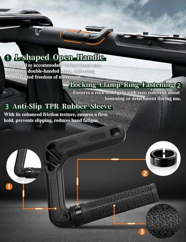 Bronco Aluminum Grab Handles Roll Bar Non-Slip Grip HandlesCompatible with Ford Bronco 2021-2025 Front or Rear Seat 2/4 Door Soft/Hard Top,Bronco Raptor Interior Accessories （2PCS/Black） in Kuwait