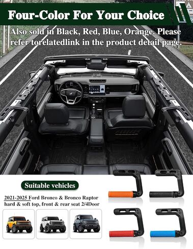 Bronco Aluminum Grab Handles Roll Bar Non-Slip Grip HandlesCompatible with Ford Bronco 2021-2025 Front or Rear Seat 2/4 Door Soft/Hard Top,Bronco Raptor Interior Accessories （2PCS/Black） in Kuwait