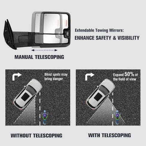 Towing Mirrors for 2007-2014 Chevy Silverado/GMC Sierra 1500 2500HD 3500HD Tow Mirror with Turn Signal Light Backup Lamp Power Heated Glass, Manual Telescoping and Folding Black in Saudi Arabia