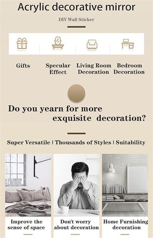 12 PCS شكل هندسي DIY ملصقات جدار أكريليك قابلة للإزالة ديكور مرآة الجدار لاصق لغرفة المعيشة خلفية المنزل (الذهب) in Kuwait