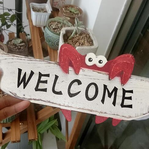Crab Welcome Sign Vintage Hanging Decor Door Hanging Home Decor Creative Wall Decoration Front Door Decor Hanging Outdoor Wreath Decorative Door in Saudi Arabia