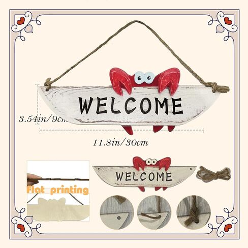 Crab Welcome Sign Vintage Hanging Decor Door Hanging Home Decor Creative Wall Decoration Front Door Decor Hanging Outdoor Wreath Decorative Door in Saudi Arabia
