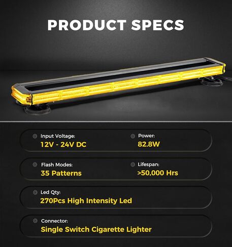 Xprite 34 inch 270 LED Rooftop Emergency Strobe Light Bar Heavy-Duty Flashing Warning Lights w/Adjustable Mounting Brackets, for Construction Vehicles Towing Work Trucks Plows Pickup - Amber in Saudi Arabia