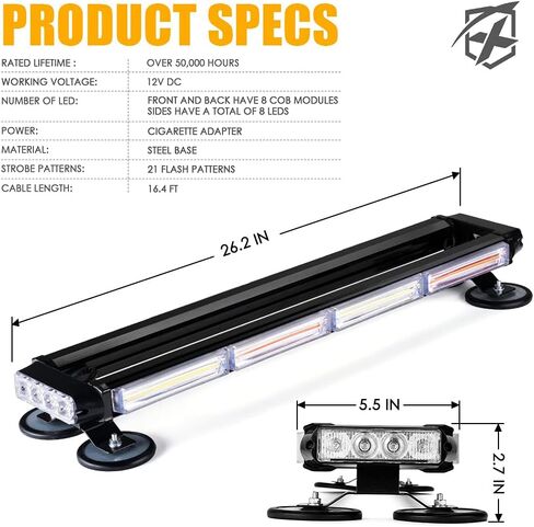 Xprite 26 "LED LED Strobe Rrofe -Rrowing Light Light ، مصابيح سلامة منارة مزدوجة الجانبية مع مركبات الطوارئ سيارات الإطفاء الشاحنات الأمن المروري الأبيض والأحمر in Kuwait