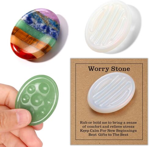 3 Pcs Thumb Worry Stones Dot Rose Quartz Chakra Striped Opalite Anxiety Palm Stone Crystal Hand-Carved Healing Stones with 3 Kraft Cards Grounding Soothing Stones for Anxiety for Relief Meditation in Kuwait