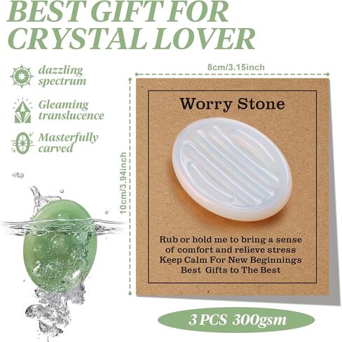 3 Pcs Thumb Worry Stones Dot Rose Quartz Chakra Striped Opalite Anxiety Palm Stone Crystal Hand-Carved Healing Stones with 3 Kraft Cards Grounding Soothing Stones for Anxiety for Relief Meditation in Kuwait