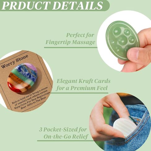 3 Pcs Thumb Worry Stones Dot Rose Quartz Chakra Striped Opalite Anxiety Palm Stone Crystal Hand-Carved Healing Stones with 3 Kraft Cards Grounding Soothing Stones for Anxiety for Relief Meditation in Kuwait