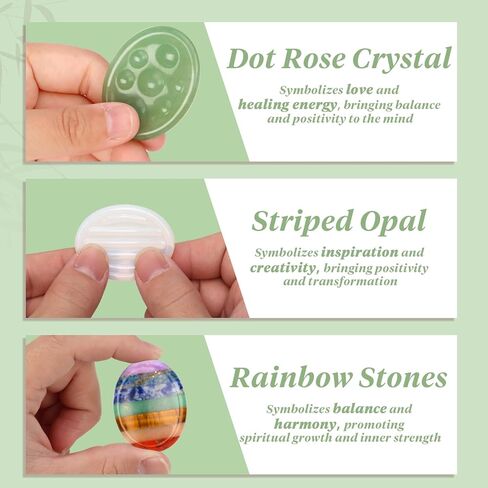 3 Pcs Thumb Worry Stones Dot Rose Quartz Chakra Striped Opalite Anxiety Palm Stone Crystal Hand-Carved Healing Stones with 3 Kraft Cards Grounding Soothing Stones for Anxiety for Relief Meditation in Kuwait