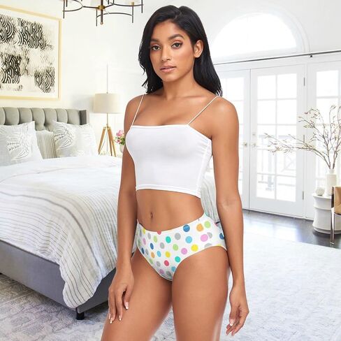 DOMIKING Rainbow Polka Dots Womens Underwear Stretch Bikini Panties Soft Briefs for Girls Women Teen in Kuwait