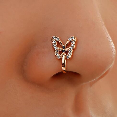 خمر الفراشة الكريستال خاتم أنف الذهب CZ Cuff Septum u على شكل مقطع على شكل مجوهرات ثقب مسمار للنساء in Saudi Arabia
