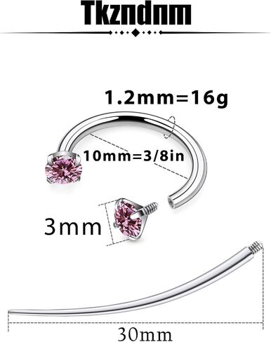 F136 Titanium 16g 8/10mm 10 Colors CZ Horseshoe Septum Lip Rings Cartilage Piercings Jewelry Forward Helix Tragus Daith Earrings for Women Men in Kuwait