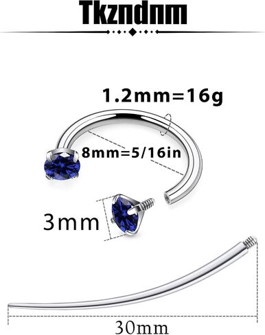 F136 Titanium 16g 8/10mm 10 Colors CZ Horseshoe Septum Lip Rings Cartilage Piercings Jewelry Forward Helix Tragus Daith Earrings for Women Men in Kuwait