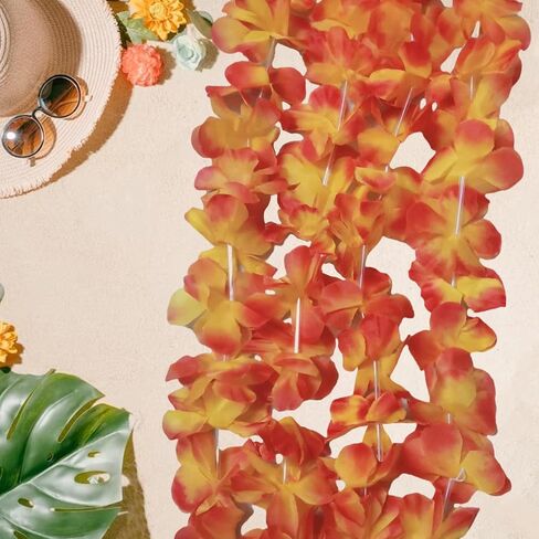 Leis for Luau Party, 4 Pcs Hawaiian Leis Flower Single Color, Necklace Headband Wristband, Beach Party Favors Flamingo Floral Orange White Blue Accessories for Women Men (Orange 4Pcs=1Sets) in Saudi Arabia
