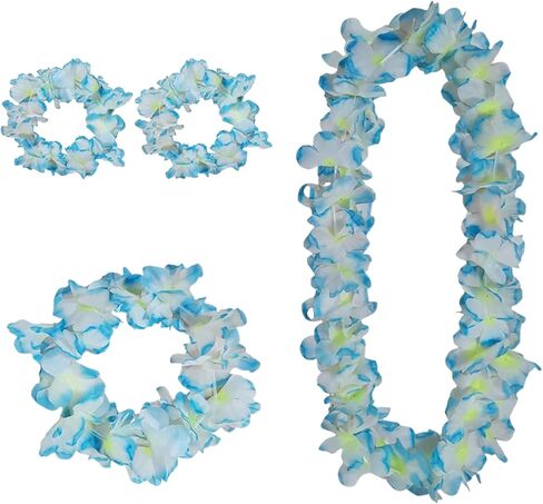 Leis for Luau Party, 4 Pcs Hawaiian Leis Flower Single Color, Necklace Headband Wristband, Beach Party Favors Flamingo Floral Orange White Blue Accessories for Women Men (Orange 4Pcs=1Sets) in Kuwait