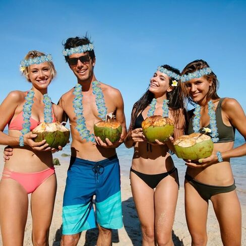 Leis for Luau Party, 4 Pcs Hawaiian Leis Flower Single Color, Necklace Headband Wristband, Beach Party Favors Flamingo Floral Orange White Blue Accessories for Women Men (Orange 4Pcs=1Sets) in Kuwait