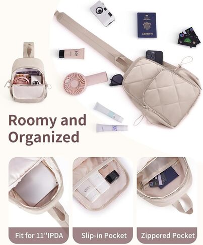 Wandering Nature Sling Bag for Women Lightweight Quilted Crossbody Bag Fits for 11" iPad with Breathable Back Panel Anti Theft Pocket Padded Strap USB Charge Port, Ideal for Travel, Daily Use in Saudi Arabia