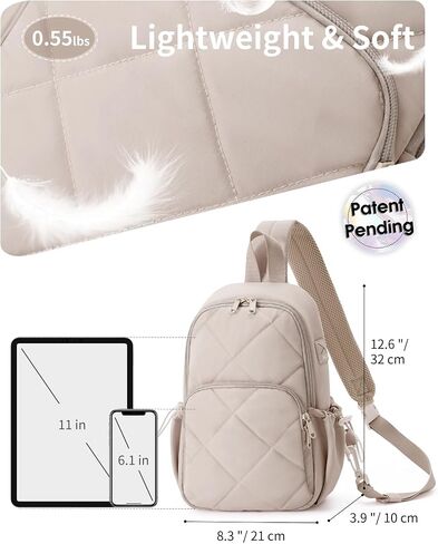 Wandering Nature Sling Bag for Women Lightweight Quilted Crossbody Bag Fits for 11" iPad with Breathable Back Panel Anti Theft Pocket Padded Strap USB Charge Port, Ideal for Travel, Daily Use in Saudi Arabia