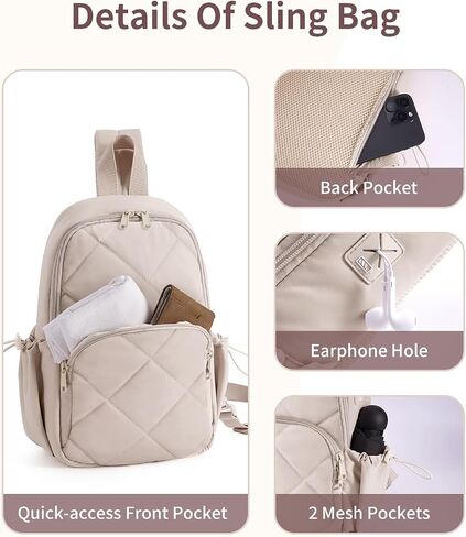 Wandering Nature Sling Bag for Women Lightweight Quilted Crossbody Bag Fits for 11" iPad with Breathable Back Panel Anti Theft Pocket Padded Strap USB Charge Port, Ideal for Travel, Daily Use in Saudi Arabia