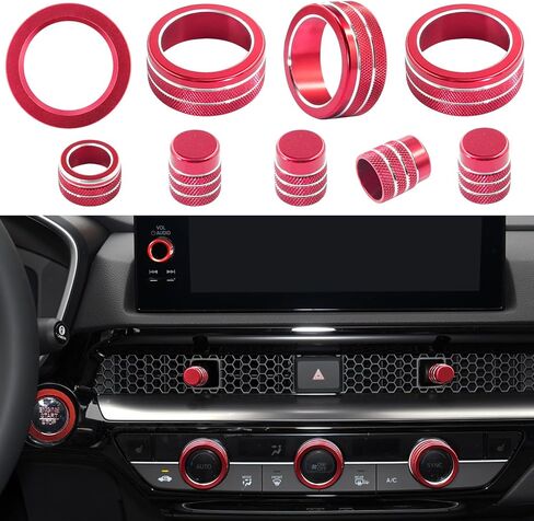 Air Conditioning Vent Knob Cover for Honda Civic Accessories 2022-2024 2025, for CRV 2023 2024 2025 Start Stop Push Button Ring, Vent Lever Trim, AC Switch/Volume Knob Cover (9pcs, Red) in Saudi Arabia