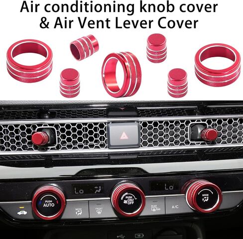Air Conditioning Vent Knob Cover for Honda Civic Accessories 2022-2024 2025, for CRV 2023 2024 2025 Start Stop Push Button Ring, Vent Lever Trim, AC Switch/Volume Knob Cover (9pcs, Red) in Saudi Arabia