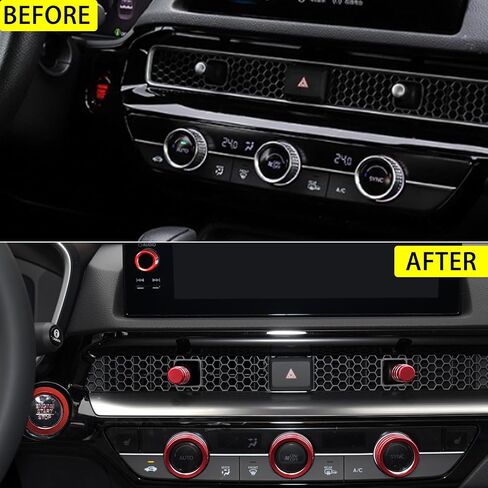 Air Conditioning Vent Knob Cover for Honda Civic Accessories 2022-2024 2025, for CRV 2023 2024 2025 Start Stop Push Button Ring, Vent Lever Trim, AC Switch/Volume Knob Cover (9pcs, Red) in Saudi Arabia