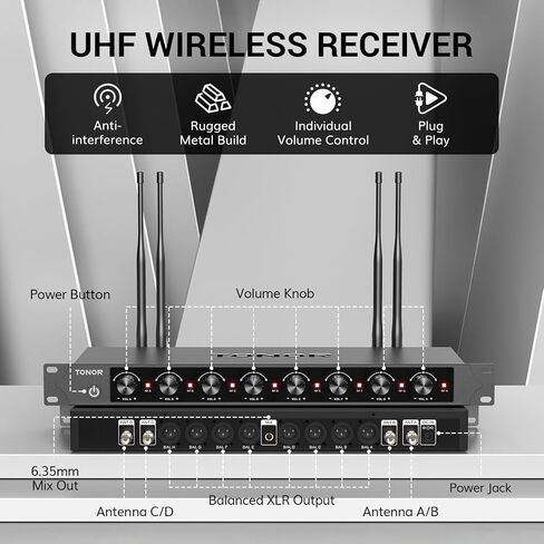 نظام ميكروفونات لاسلكية TONOR مع 4 × 10 قنوات ميكروفونو Inalambrico لاسلكي محمول، نطاق UHF 200 قدم، ميكروفونات مع نقل إشارة ثابتة للكاريوكي الغناء وحفلات الكنيسة وحفلات الزفاف ومكبر صوت PA in Kuwait