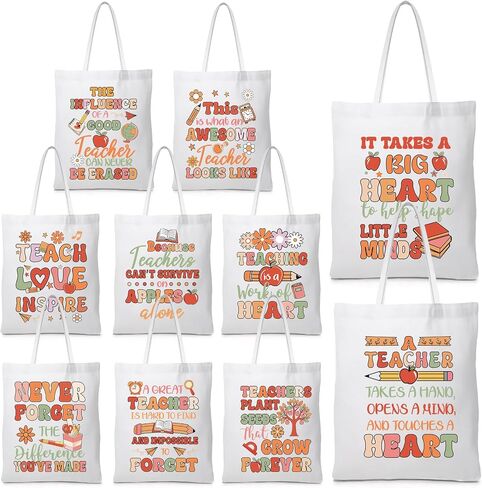 Chunful 10 Pack Teacher Bags Bags Press Presamptiation Gifts Bulk Inspirational for Women Christmas Gift Facs Rainbow Facs in Kuwait