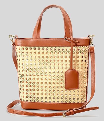 Rattan Tote Bag for Women Straw Beach Bag Crossbody Purse PU Leather Summer Shoulder Bag Cute Boho Purses Tote Handbag in Saudi Arabia