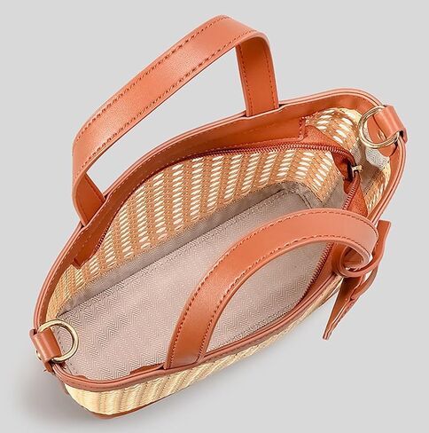Rattan Tote Bag for Women Straw Beach Bag Crossbody Purse PU Leather Summer Shoulder Bag Cute Boho Purses Tote Handbag in Saudi Arabia