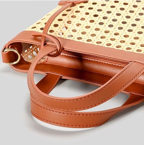 Rattan Tote Bag for Women Straw Beach Bag Crossbody Purse PU Leather Summer Shoulder Bag Cute Boho Purses Tote Handbag in Saudi Arabia