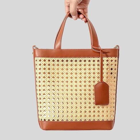 Rattan Tote Bag for Women Straw Beach Bag Crossbody Purse PU Leather Summer Shoulder Bag Cute Boho Purses Tote Handbag in Saudi Arabia