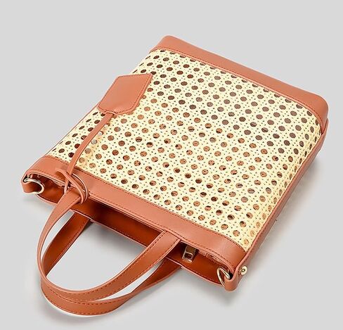 Rattan Tote Bag for Women Straw Beach Bag Crossbody Purse PU Leather Summer Shoulder Bag Cute Boho Purses Tote Handbag in Saudi Arabia