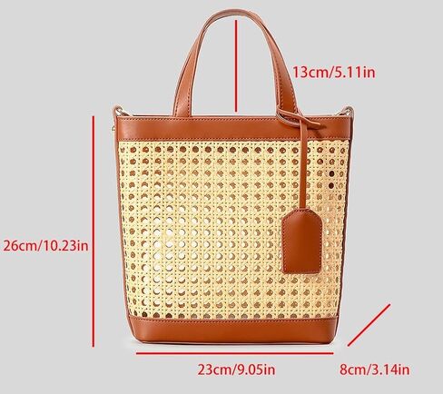 Rattan Tote Bag for Women Straw Beach Bag Crossbody Purse PU Leather Summer Shoulder Bag Cute Boho Purses Tote Handbag in Saudi Arabia