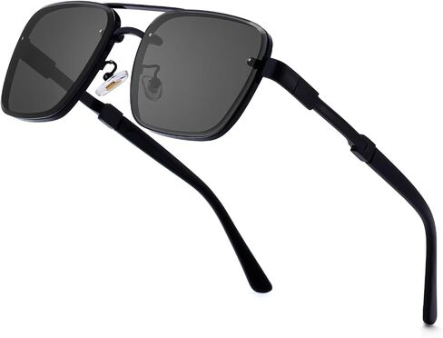 Dark Sunglasses Men Small Face Double Bridge Flat Metal 50mm UV 400 Protection Lens Sunnies Hexagon (5G122) in Saudi Arabia