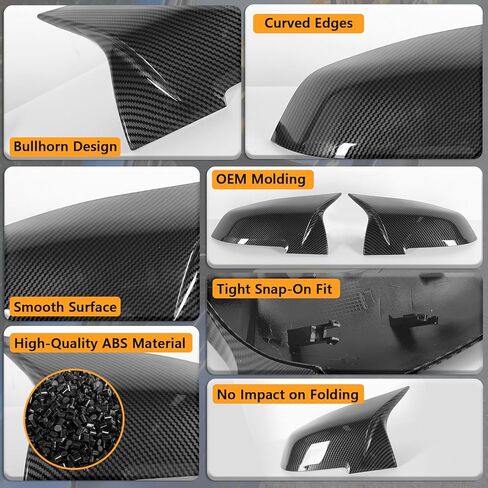 Replacement Wing Mirror Covers ABS Stylish Design Easy Installation Scratch - Resistants Exterior Accessories for B M W 1 2 3 4 Series X1 F20 F22 F23 F30 F31 F32 F33 (Carbon Fiber Pattern) in Kuwait