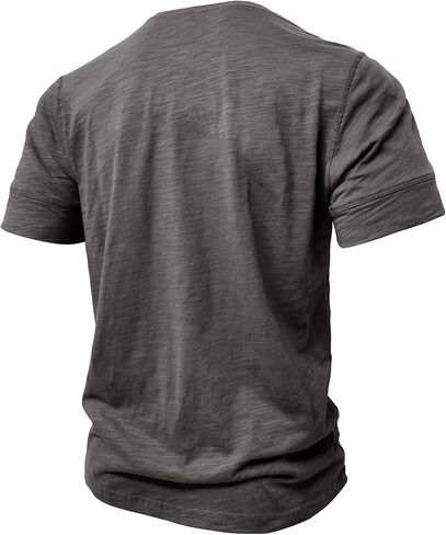 Men's Henley Shirt Lightweight Short Sleeve T-Shirt Casual Summer Solid Button Cotton Shirt in Kuwait