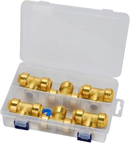 SUNGATOR Push Fitting Set, 1/2 Inch Plumbing Fitting Elbow (5 PCS), 3/4 Inch Plumbing Fitting Elbow (3 PCS), No Lead Brass Push to Connect Pex, Copper, CPVC, with 2 Disconnect Clips, Pack of 8 in Saudi Arabia