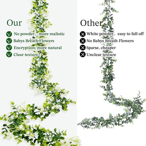 6FT Eucalyptus Garland with Flowers, 4 Pack Greenery Hanging Faux Eucalyptus Garland Suitable for Table Wedding Backdrop Arch Wall Party Spring UV Protected Indoor Outdoor Decorations in Saudi Arabia