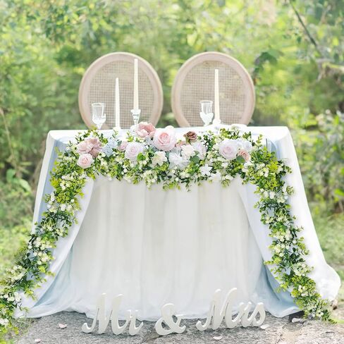 6FT Eucalyptus Garland with Flowers, 4 Pack Greenery Hanging Faux Eucalyptus Garland Suitable for Table Wedding Backdrop Arch Wall Party Spring UV Protected Indoor Outdoor Decorations in Saudi Arabia