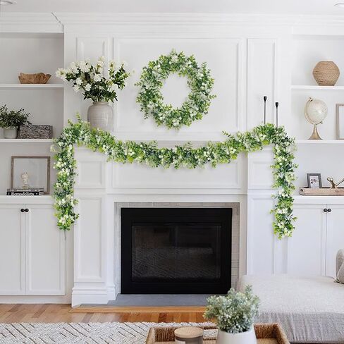 6FT Eucalyptus Garland with Flowers, 4 Pack Greenery Hanging Faux Eucalyptus Garland Suitable for Table Wedding Backdrop Arch Wall Party Spring UV Protected Indoor Outdoor Decorations in Saudi Arabia