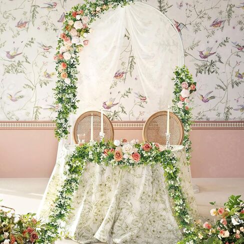 6FT Eucalyptus Garland with Flowers, 4 Pack Greenery Hanging Faux Eucalyptus Garland Suitable for Table Wedding Backdrop Arch Wall Party Spring UV Protected Indoor Outdoor Decorations in Kuwait