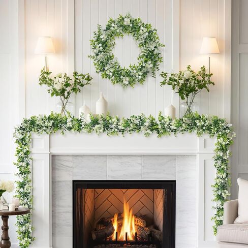 6FT Eucalyptus Garland with Flowers, 4 Pack Greenery Hanging Faux Eucalyptus Garland Suitable for Table Wedding Backdrop Arch Wall Party Spring UV Protected Indoor Outdoor Decorations in Kuwait