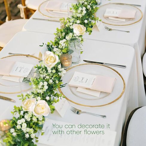 6FT Eucalyptus Garland with Flowers, 4 Pack Greenery Hanging Faux Eucalyptus Garland Suitable for Table Wedding Backdrop Arch Wall Party Spring UV Protected Indoor Outdoor Decorations in Kuwait