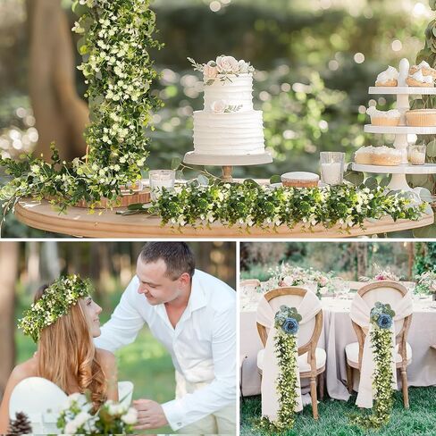 6FT Eucalyptus Garland with Flowers, 4 Pack Greenery Hanging Faux Eucalyptus Garland Suitable for Table Wedding Backdrop Arch Wall Party Spring UV Protected Indoor Outdoor Decorations in Kuwait