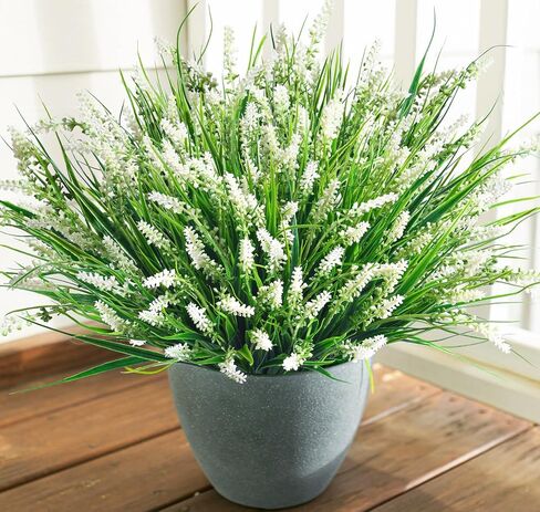 Ivydale Artificial Plants Fake Flowers Monkey Grass for Outdoors,UV Resistant Realistic 10PCS White Faux Greenery Shrubs Outside Decor for Home Garland Porch Patio Balcony Planter Yard Office Pathway in Kuwait