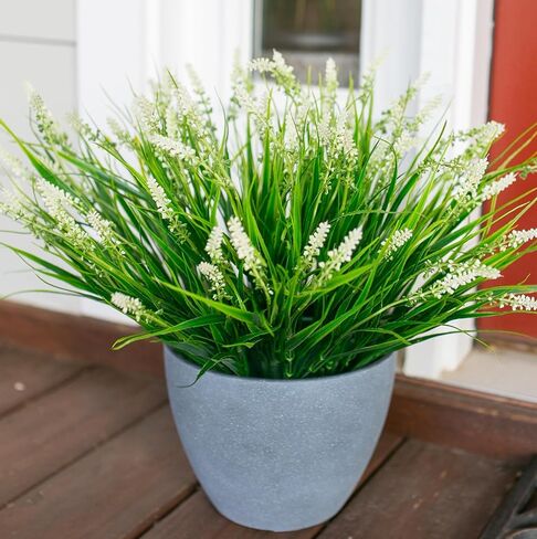 Ivydale Artificial Plants Fake Flowers Monkey Grass for Outdoors,UV Resistant Realistic 10PCS White Faux Greenery Shrubs Outside Decor for Home Garland Porch Patio Balcony Planter Yard Office Pathway in Kuwait